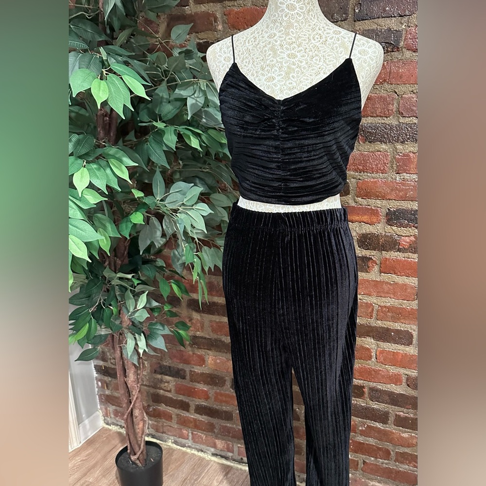 Black Velvet like Pants Suit